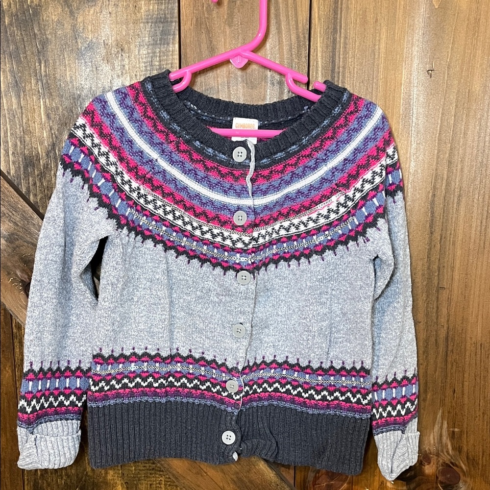 Gymboree Gray and Pink Patterned Cardigan
